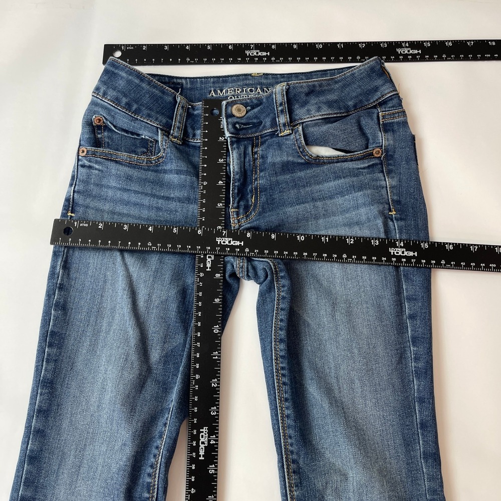American Eagle Jeans Womens 00 Short Blue Artist Flare Stretch BoHo Cowgirl - Picture 6 of 9